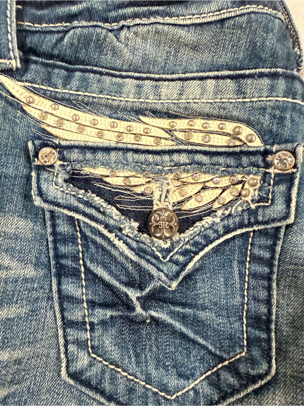 Miss Me Blue Embellished Denim Cutoff Shorts-27 - Picture 4 of 5